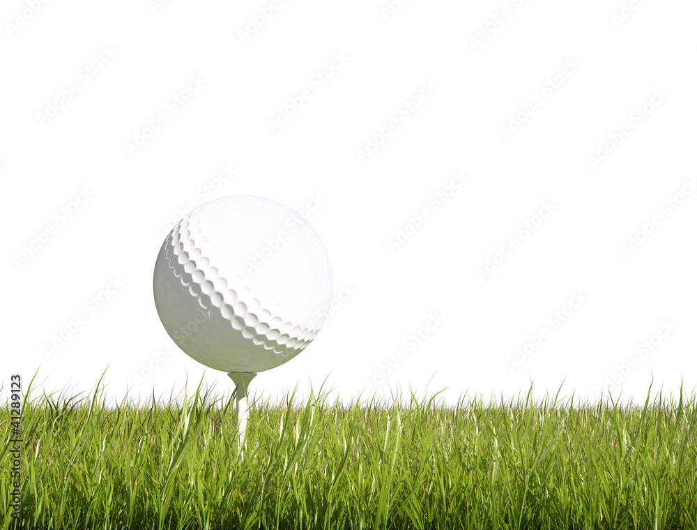 Golf ball green grass isolated background