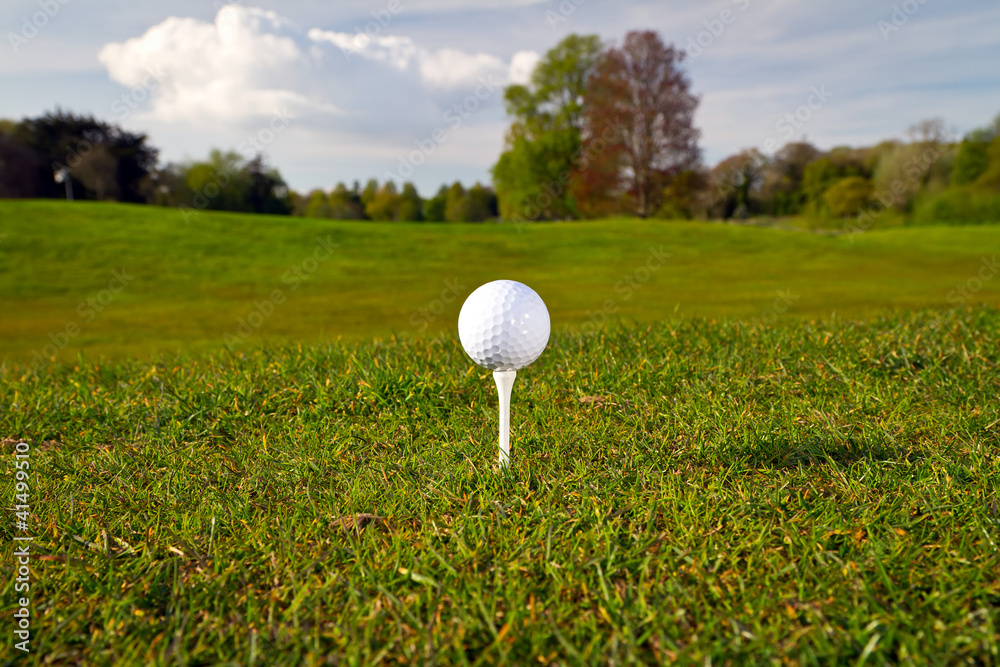 Golf ball on the beautiful golf course