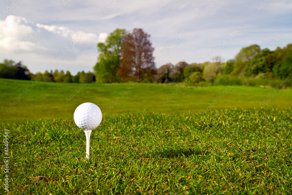 Golf ball on the beautiful golf course