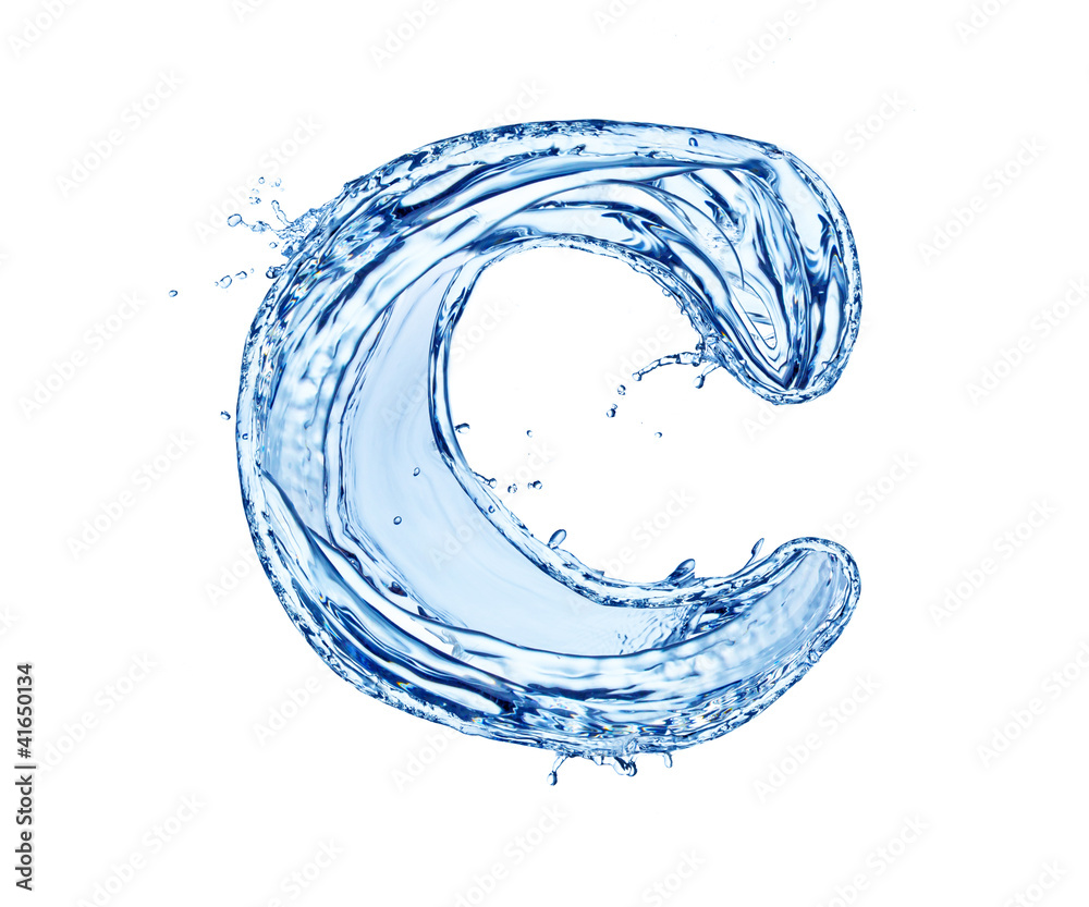 Water letter symbol, isolated on white background