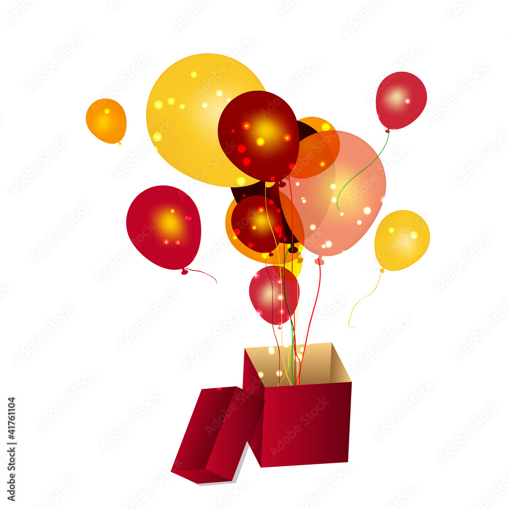 gift box with baloons vector illustration