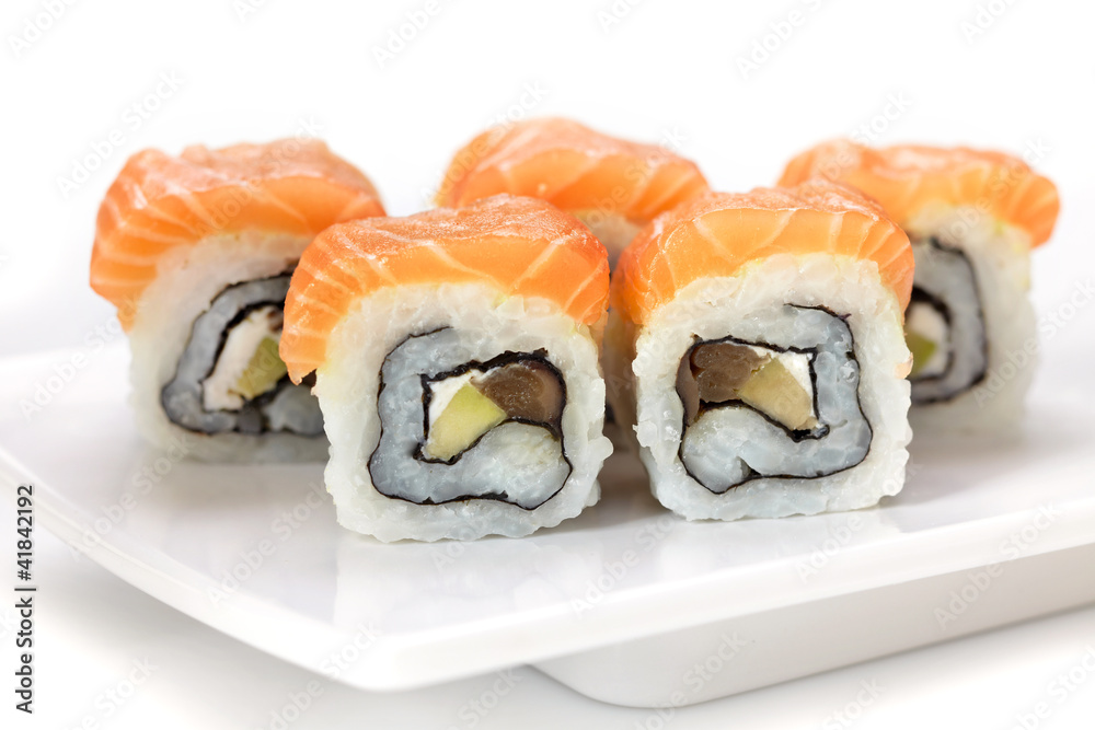 sushi with salmon and avocado