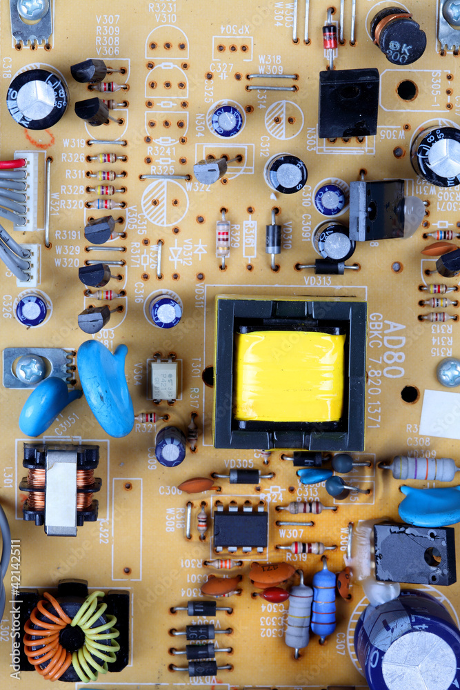 electronic circuit close-up. Macro background