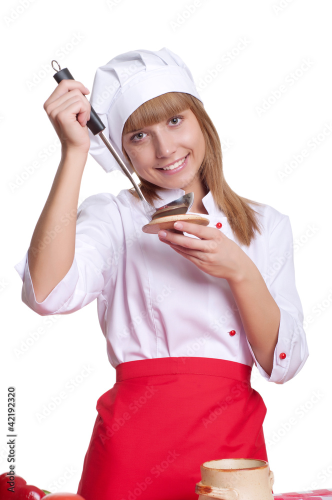 Attractive cook woman a over white background