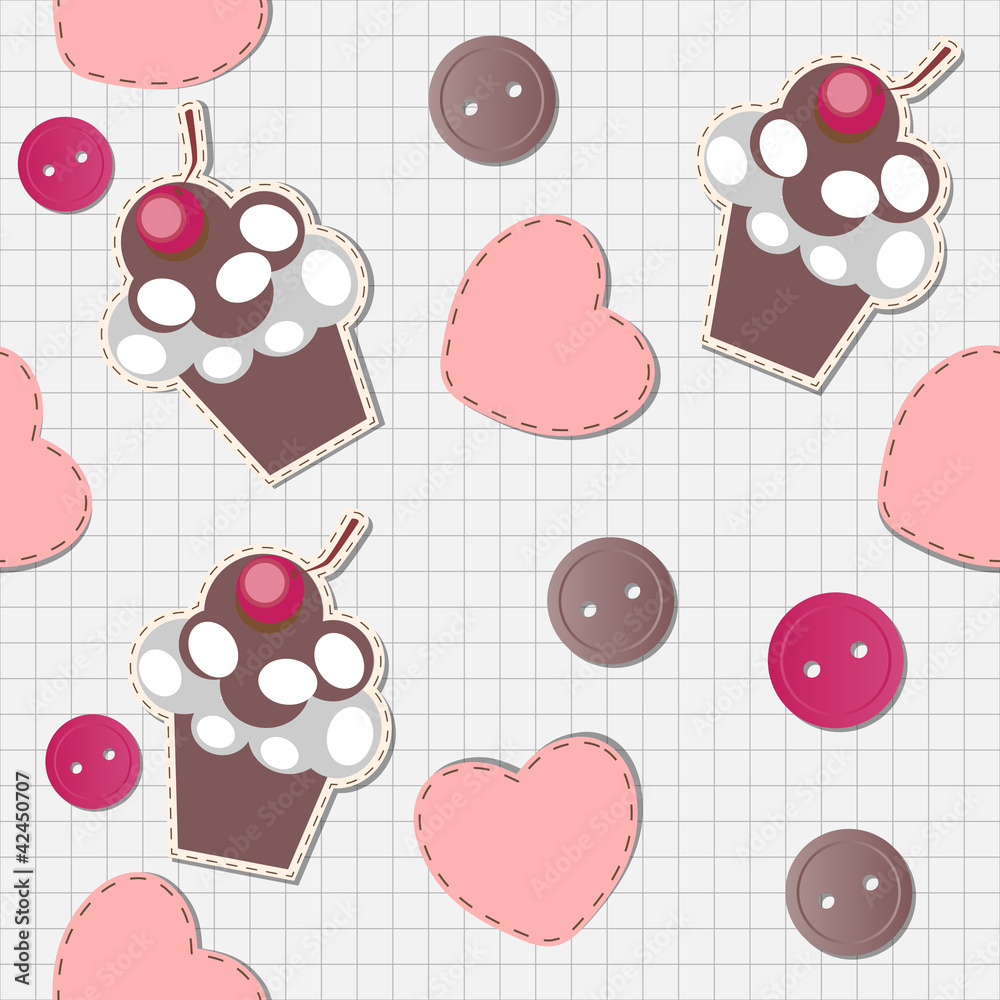 seamless pattern with cute cupcakes, vector illustration