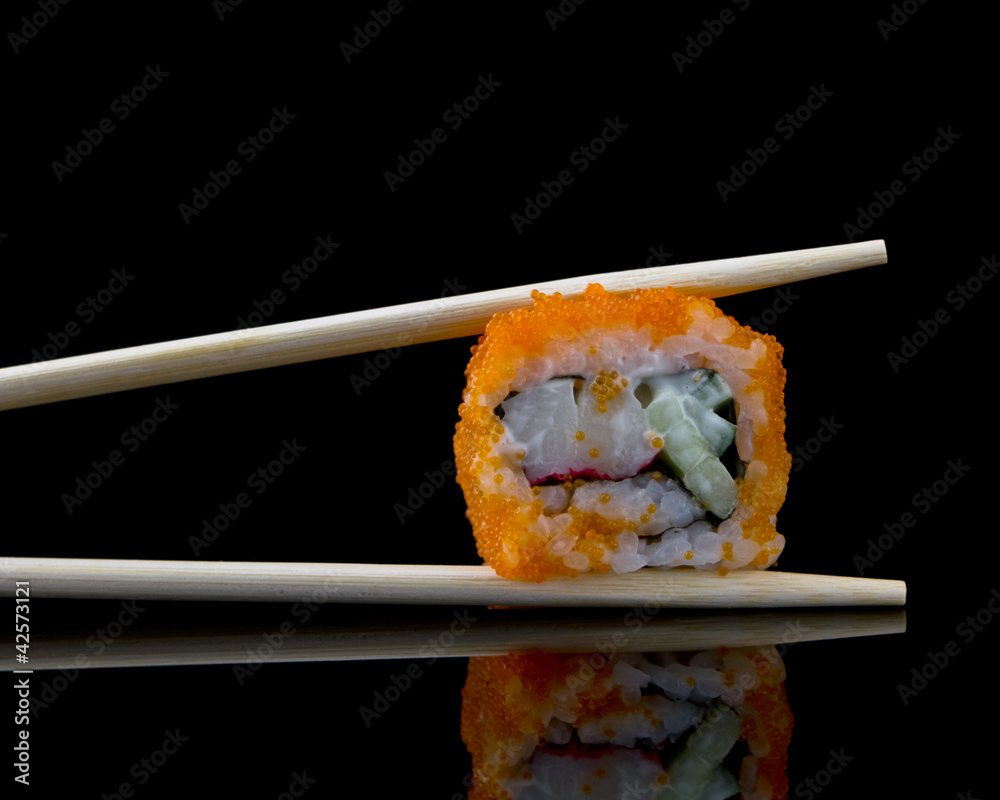 sushi with chopsticks