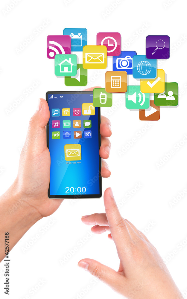 Mobile phone with colorful application icons