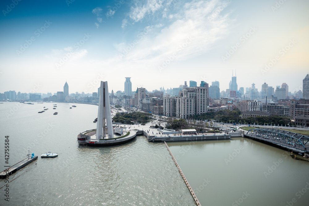 shanghai bund and huangpu river park