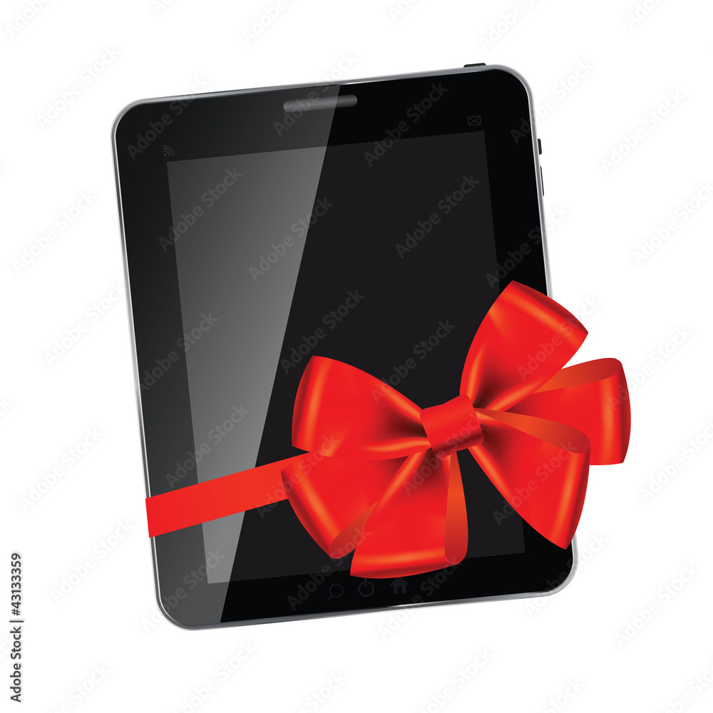 Abstract design Tablet with red bow and ribbon