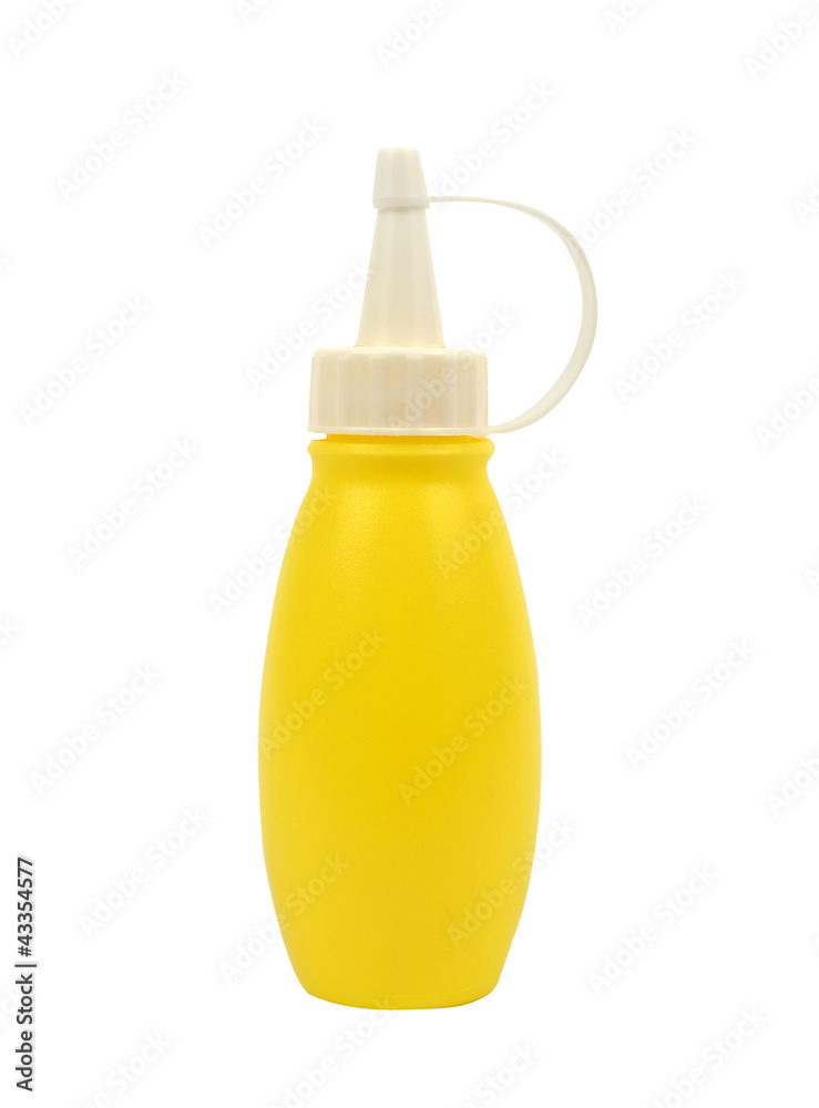 mustard  squirt bottles isolated on white