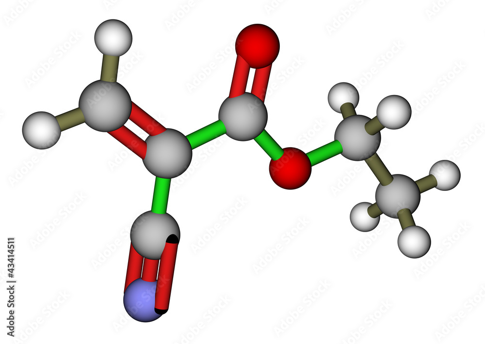 氰基丙烯酸乙酯，一种即时胶。3D分子结构