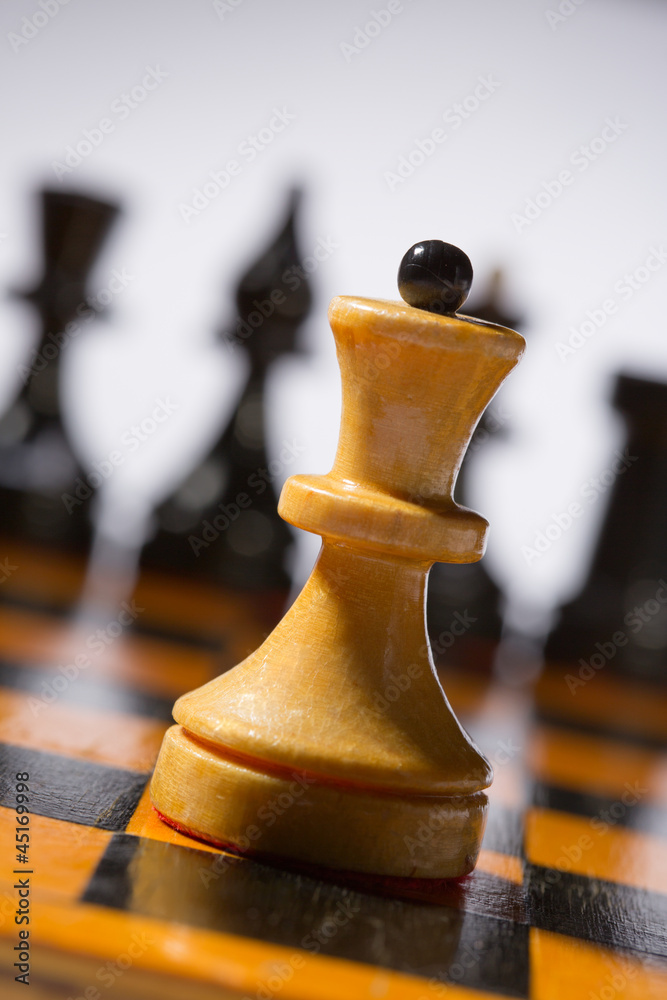 Wooden chessboard with chessmen