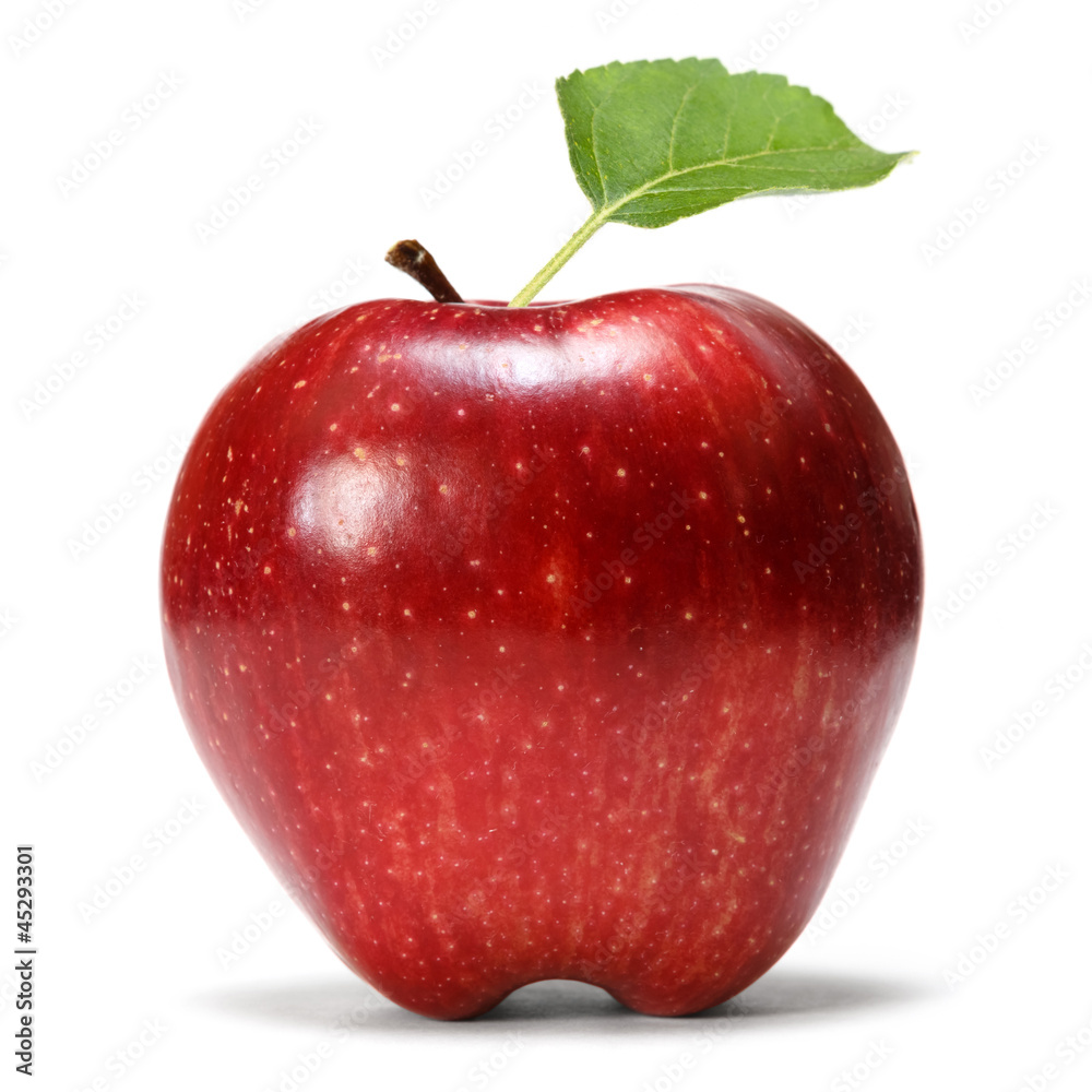 red apple with leaf