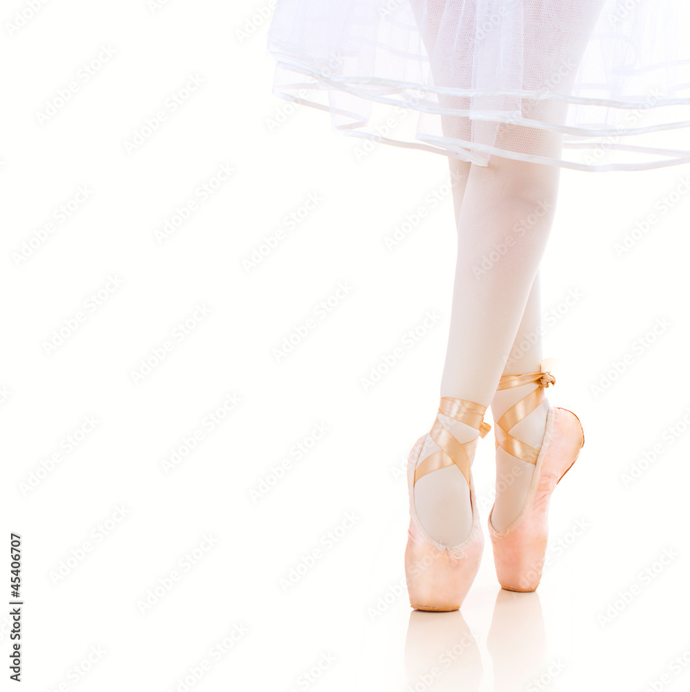 Ballerina Legs closeup. Ballet Shoes. Pointe.