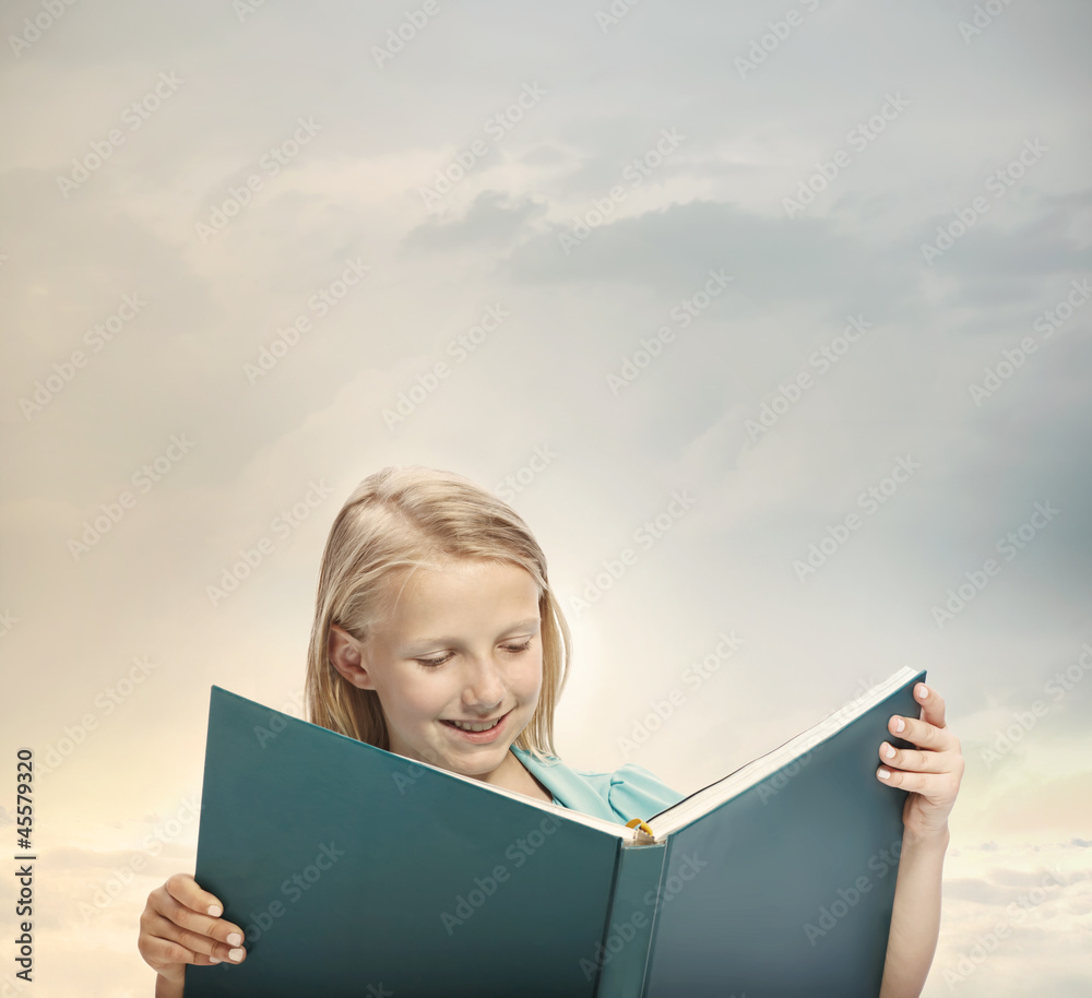 Little Girl Reading a Big Book