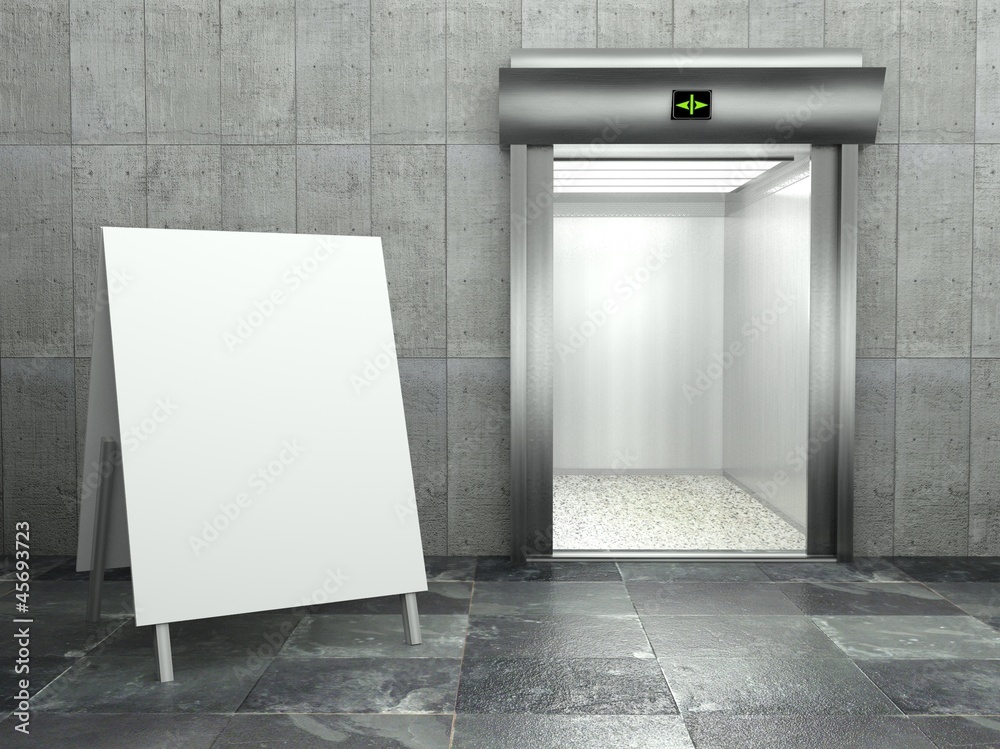 3d modern elevator with empty frame