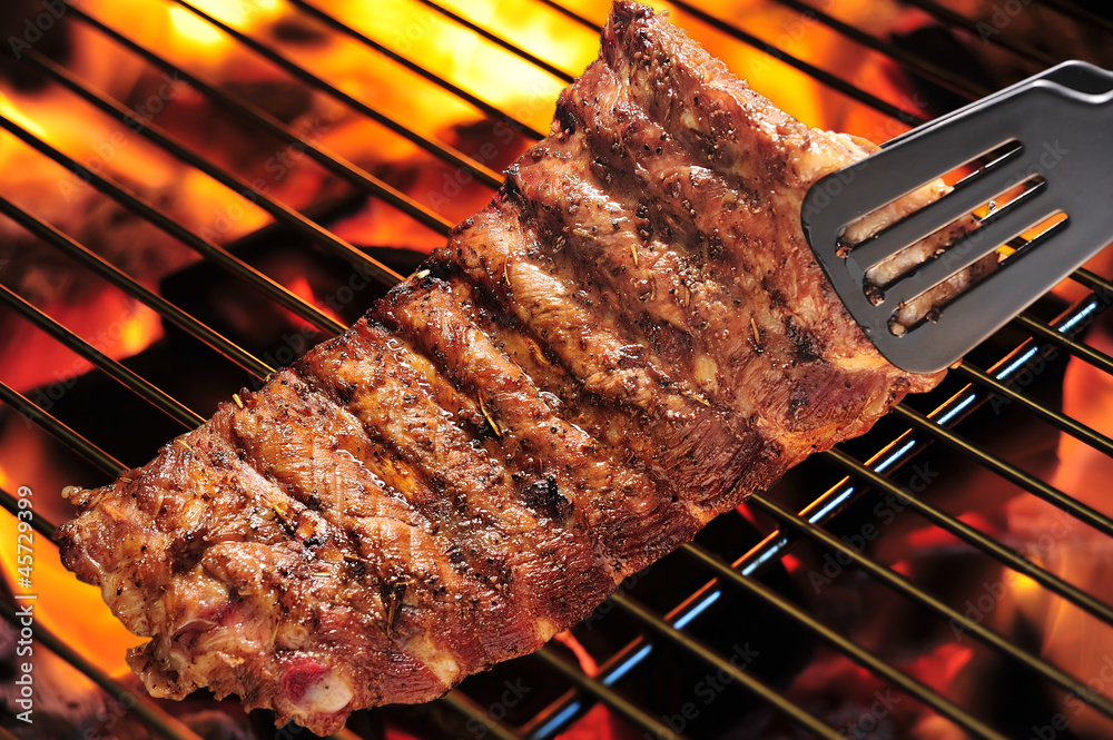 grilled pork ribs on the grill.