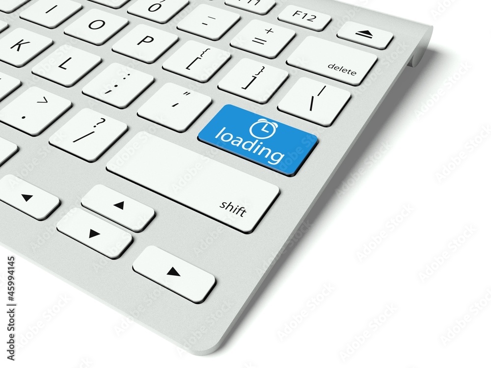 Keyboard and blue Loading button, internet concept