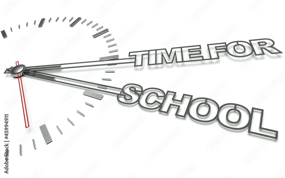 Clock with words Time for school, concept of learning