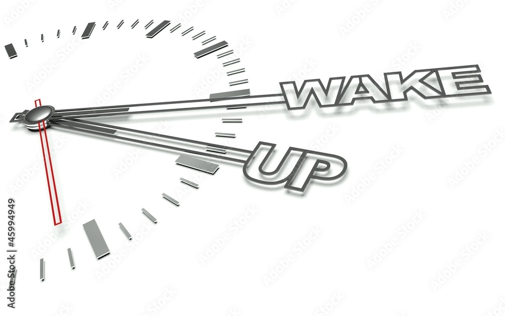 Clock with words Wake up, concept of time