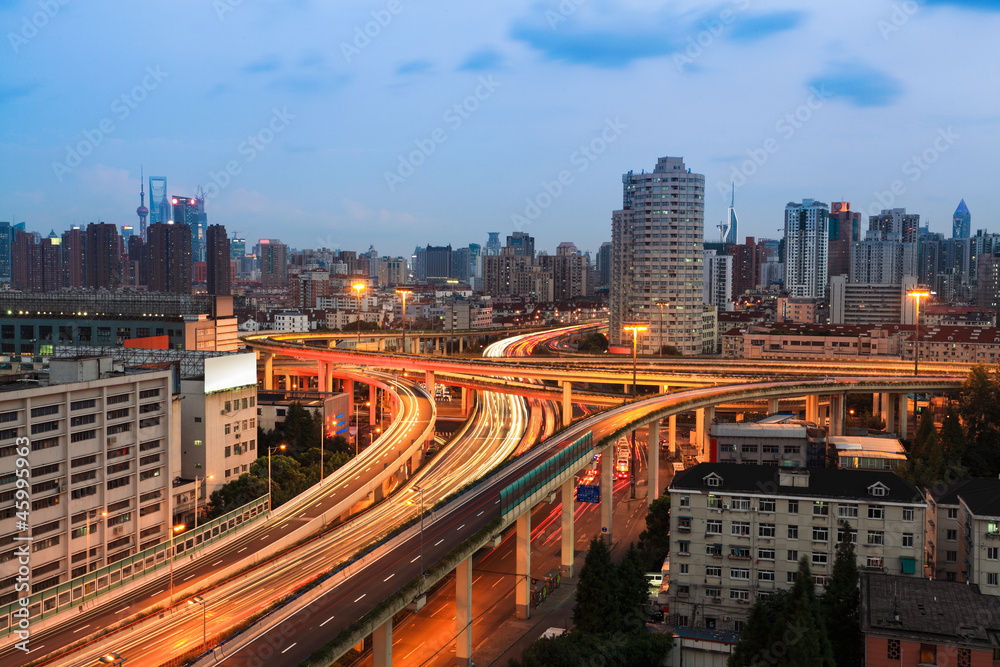 urban highway overpass at dusk