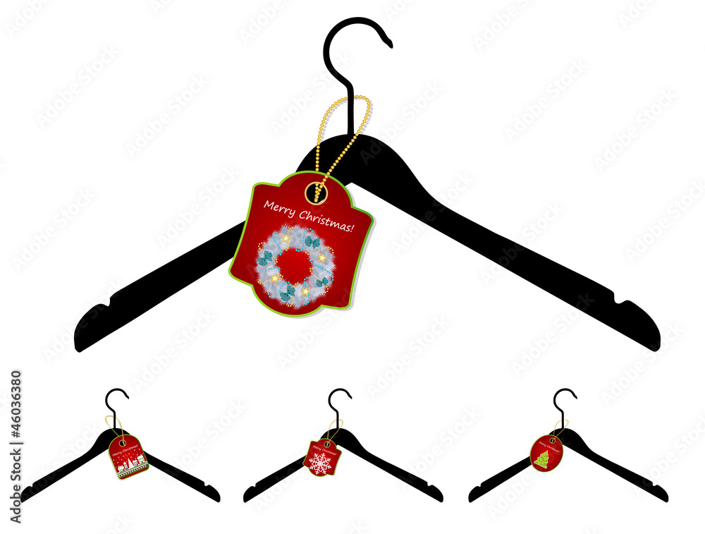 Set of hangers with Christmas sale tag. Vector illustration