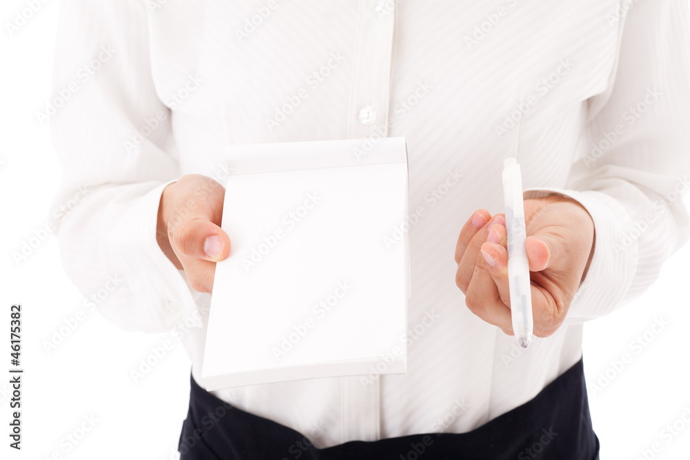 asian waitress working on white background