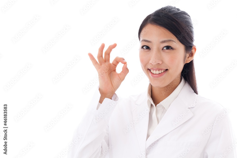 a young asian doctor on white background