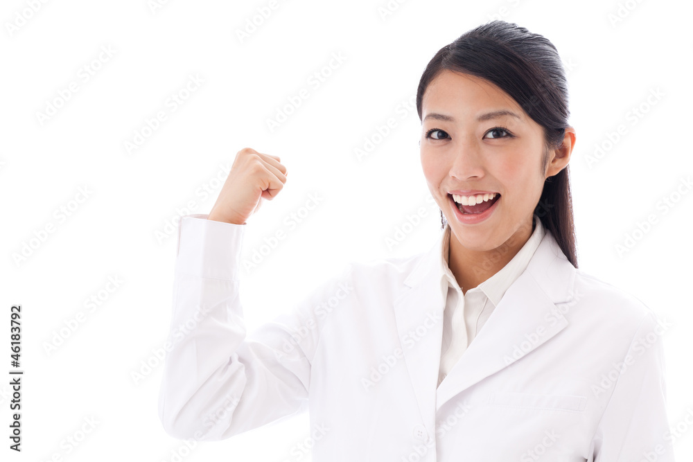 a young asian doctor on white background