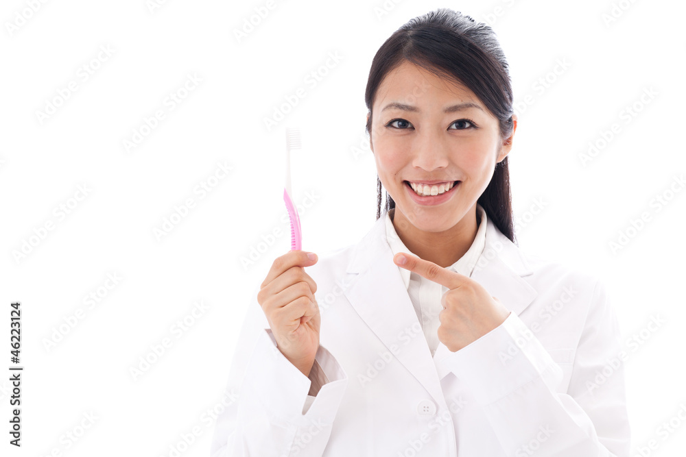 a young asian doctor on white background