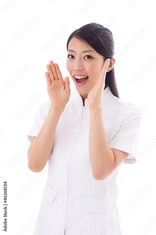 a young asian doctor on white background