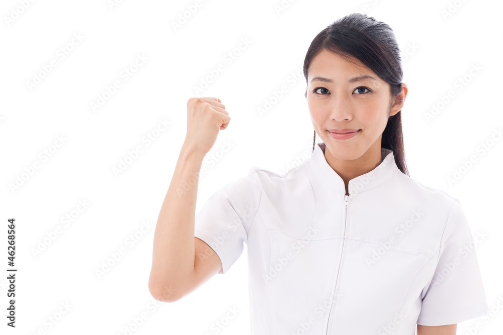 a young asian doctor on white background