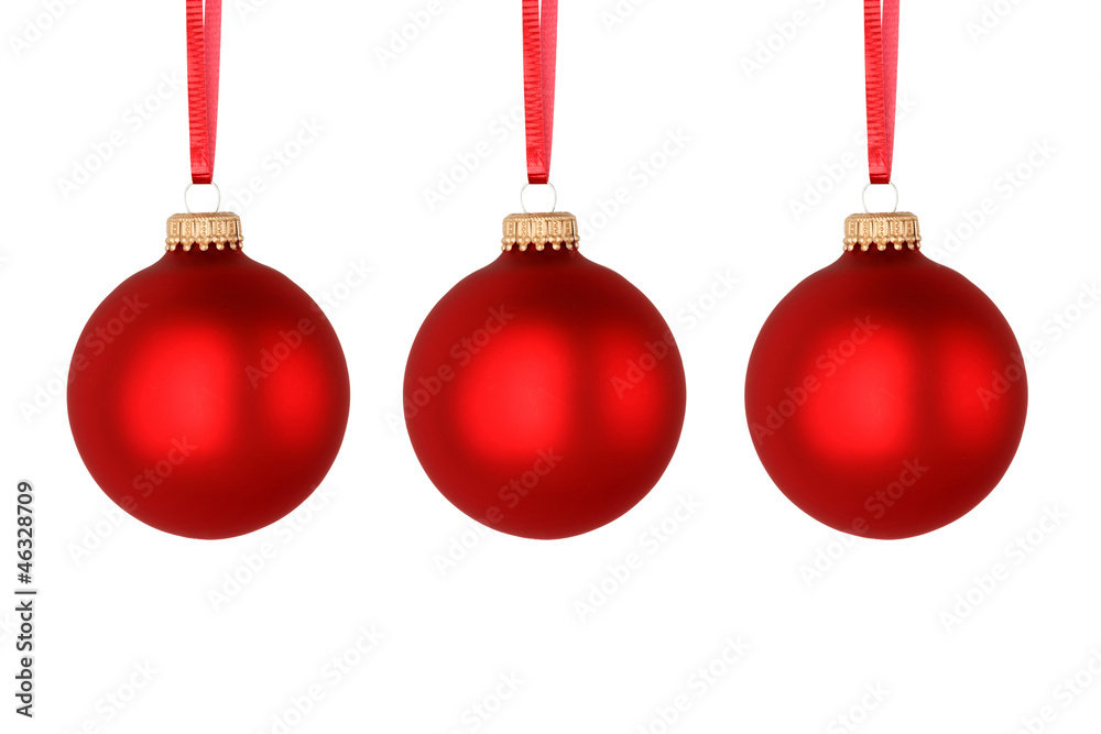 red Christmas balls isolated on white