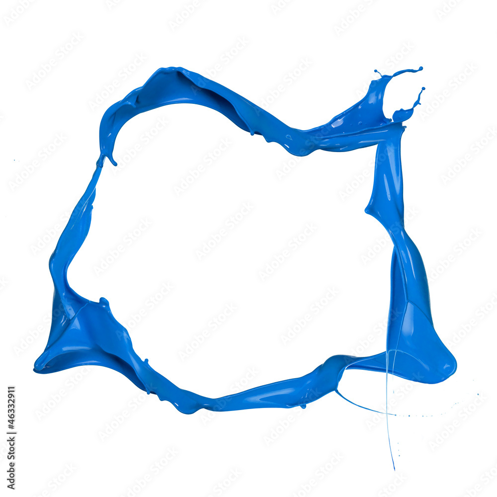  Isolated shot of blue paint splash frame on white background