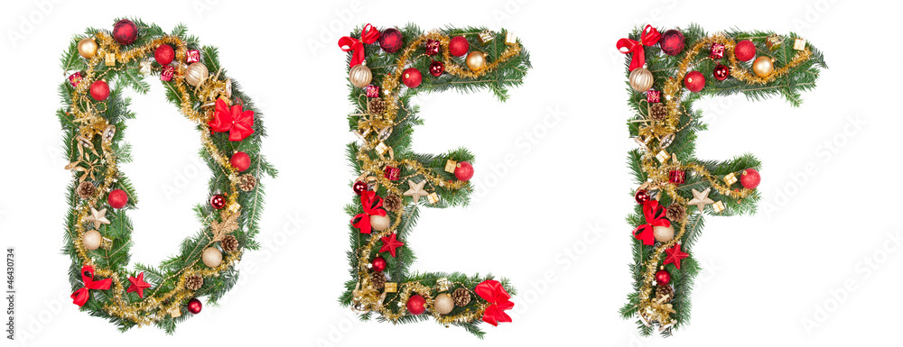 Christmas alphabet letters, isolated on white background