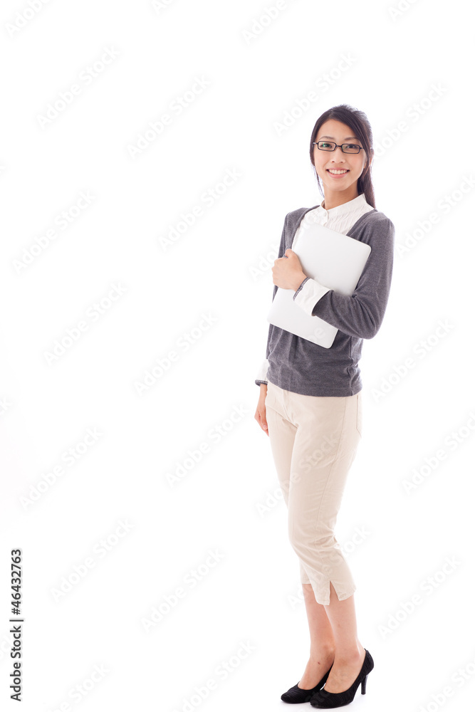 attractive asian businesswoman on white background