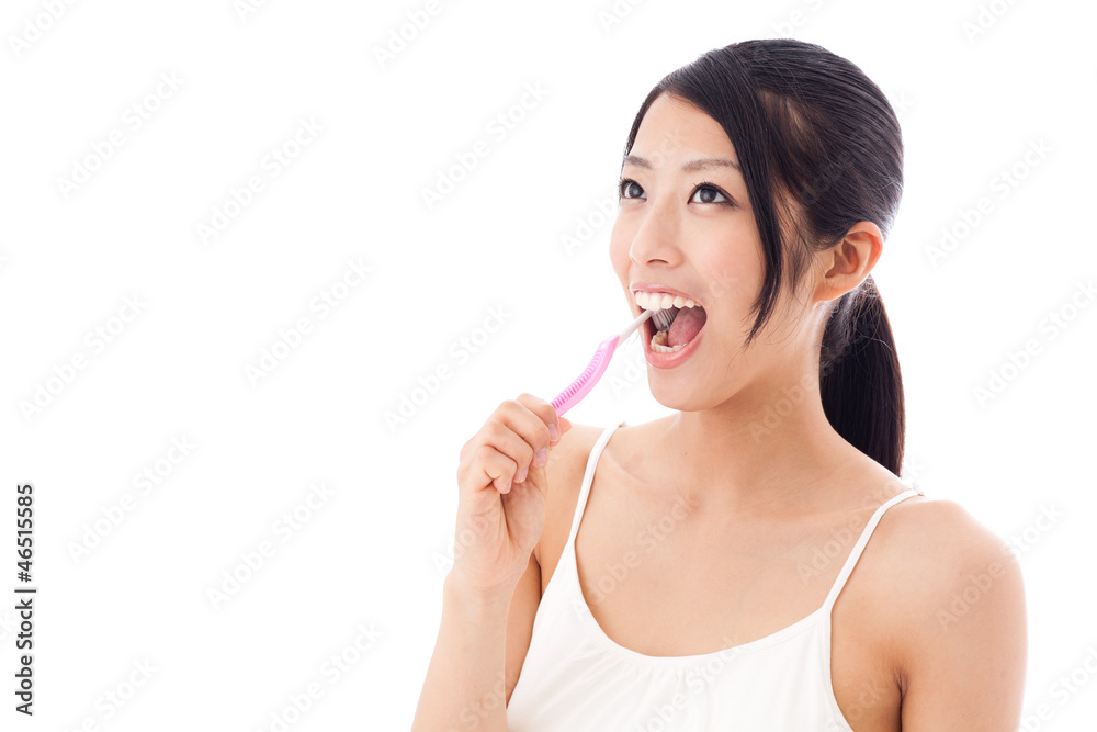 beauty image of attractive asian woman on white background