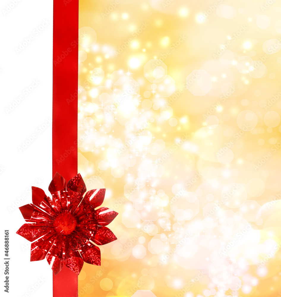 Red Bow and Ribbon with Bokeh Lights