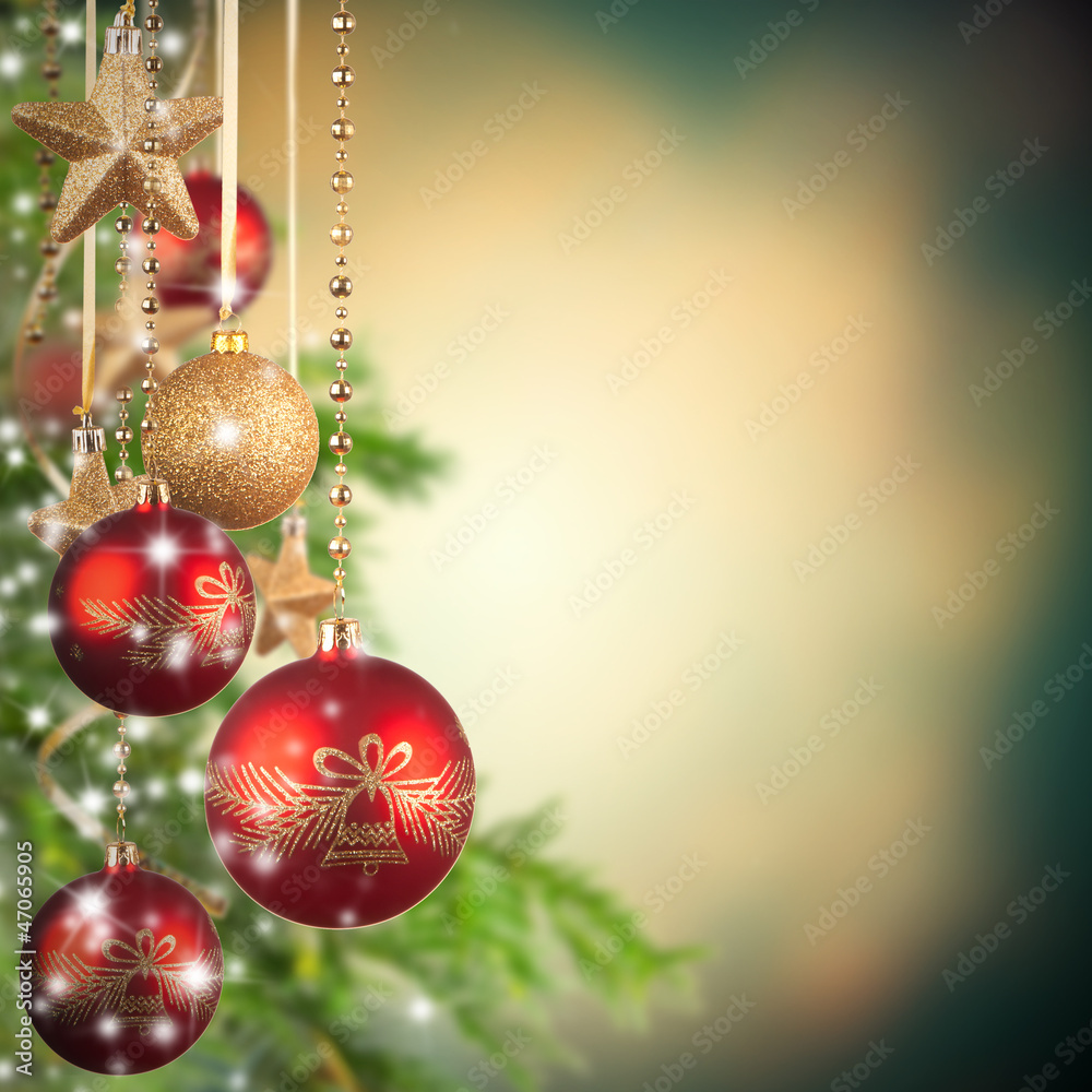  Christmas theme with glass balls and free space for text