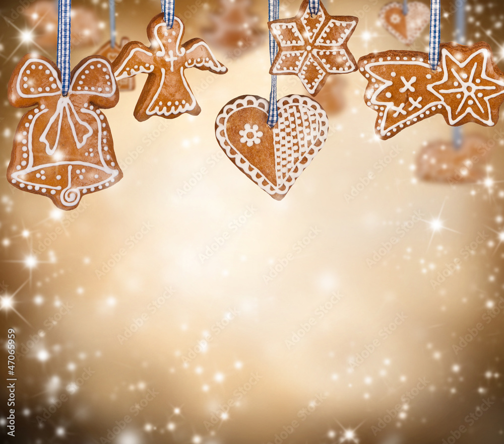 Traditional gingerbread on shiny blur background