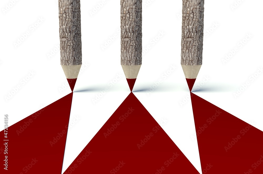 Wooden pencils with tree trunk, background