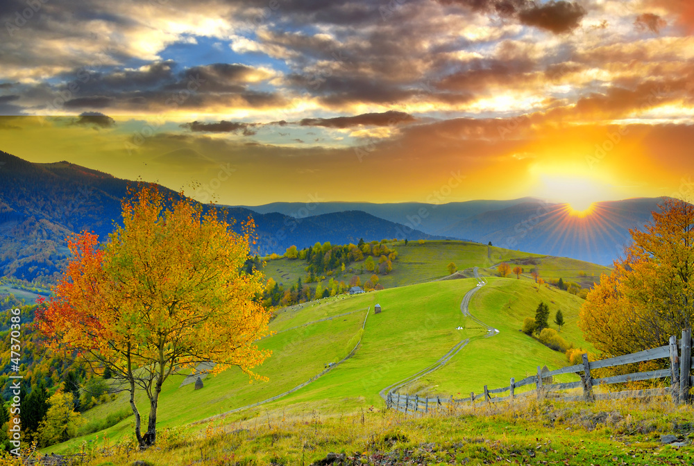 Mountain autumn landscape with colorful forest