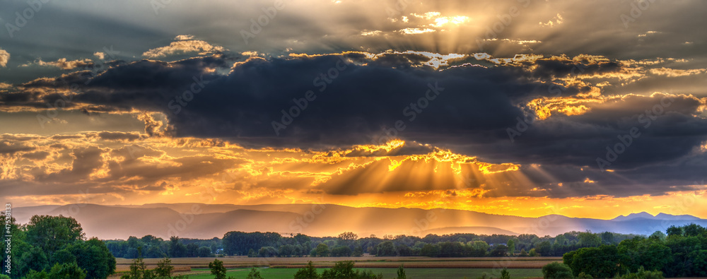 Sunset over the Vosges Mountains, France