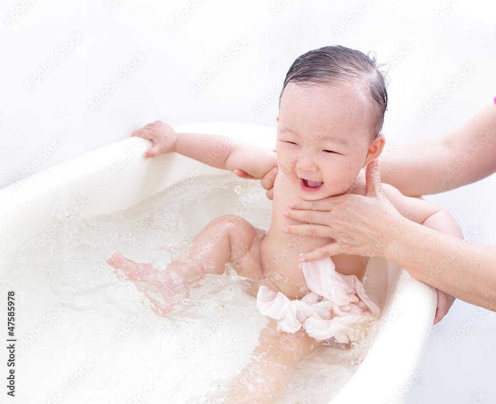 excite baby happy taking bath