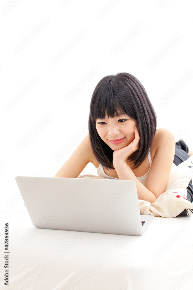 attractive asian woman  using laptop computer