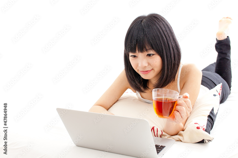 attractive asian woman  using laptop computer