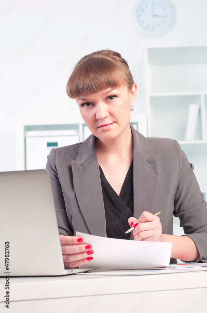 woman works in the office