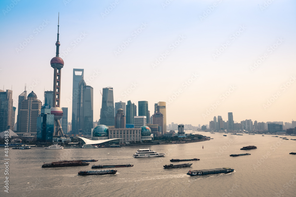 busy huangpu river at dusk