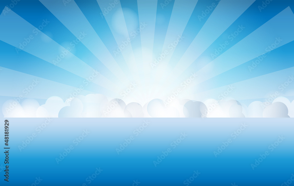 sunset sky, water vector illustration