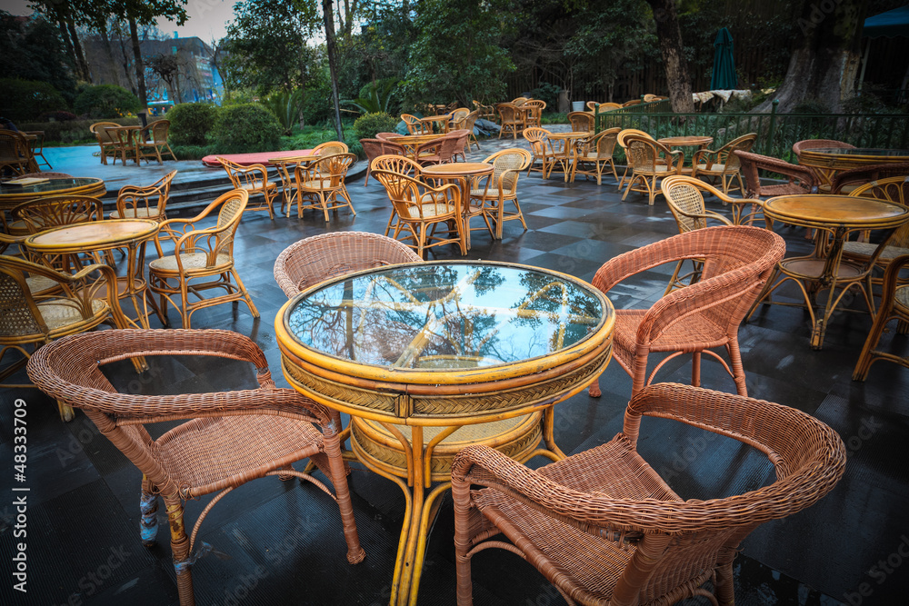 chairs and coffee table in park